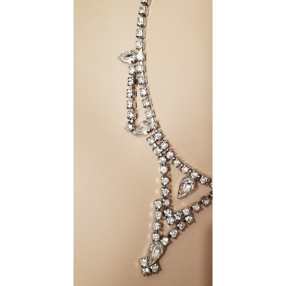Vintage Silver Tone Rhinestone Choker Necklace – Elegant Prom/Formal Jewelry - Picture 4 of 5